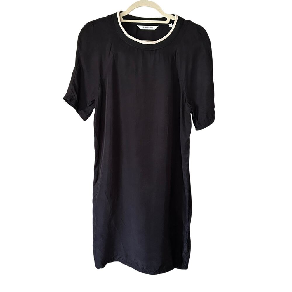 Won Hundred Cheryl Black Cupro T Dress Size 36 Contrast Collar